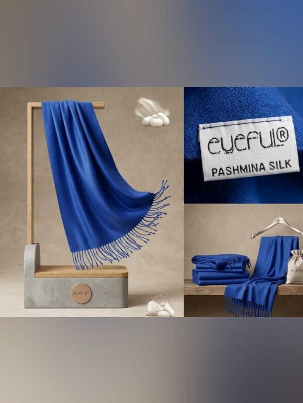 Pashmina Royal Blue Silk Tasseled Fringe Scarf - Soft Lux
